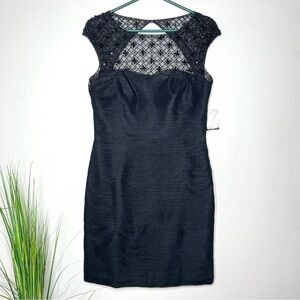 NWOT ML Monique Lhuillier Black Tulle Cocktail Dress Illusion Beaded Neckline